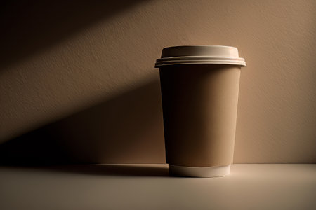 photo coffee cup with a beige empty wall. Illustration Generative AIの素材