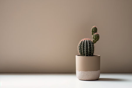 small cacti with a beige wall minimalist background. Illustration Generative AIの素材