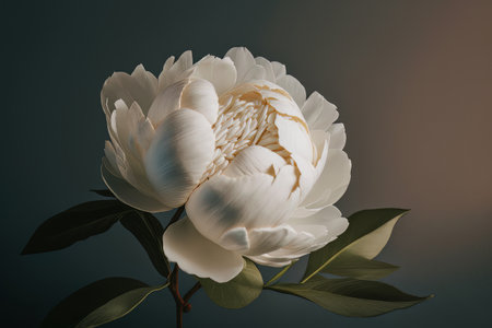 Minimalistic background with white peony flower whit. Illustration Generative AIの素材
