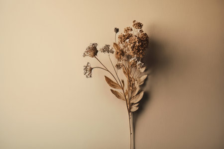 dry flower with a beige empty wall. Illustration Generative AIの素材