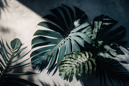 Soft shadows of tropical palm leaves. Illustration Generative AIの素材