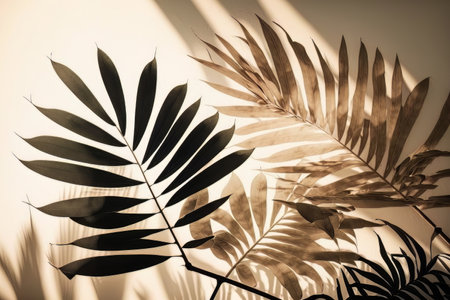 blurred natural palm leaves shadow background. Illustration Generative AIの素材