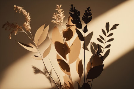 Shadows nature light beige background. Illustration AI Generative AIの素材