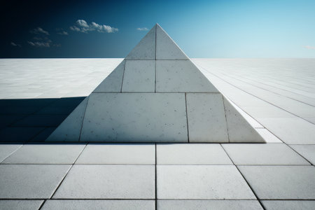 Shape stone tiles floor and pyramids with sky. Illustration Generative AIの素材