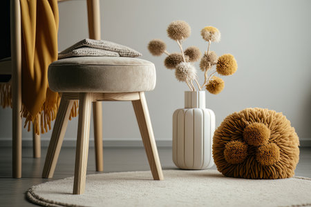 Neutral concept of living room interior with design wood. Illustration Generative AIの素材