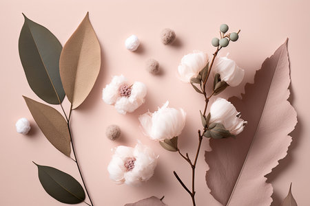 composition of flowers. Eucalyptus leaves and cotton flower. Illustration Generative AIの素材