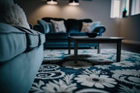 Living room interior with stylish furniture focus on sofa. Illustration Generative AIの素材