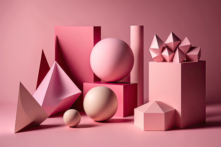 Minimalistic Pink background with geometric shapes and shadows. Illustration Generative AIの素材