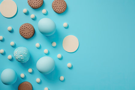 Happy Easter concept. Blue background with eggs. Illustration Generative AIの素材