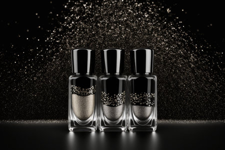 Trendy design template with nail polish glass bottles. Illustration Generative AIの素材