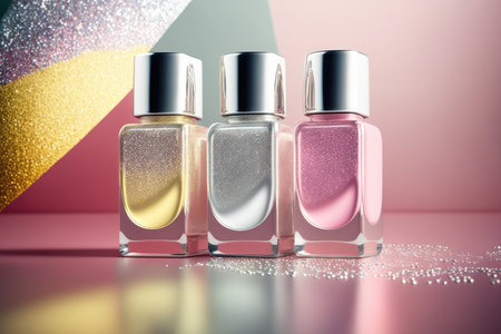 Trendy design template with nail polish glass bottles. Illustration Generative AIの素材