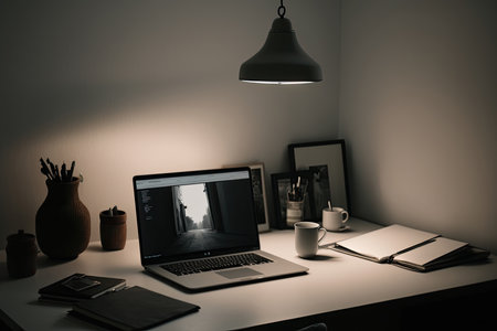 Creative and minimalist home office desk. simple workspace. Illustration Generative AIの素材