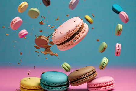 Colorful delicious French dessert macaron or macaroons. Illustration Generative AIの素材
