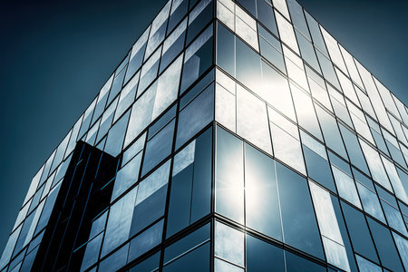 Glass building with transparent facade of the building. Illustration Generative AIの素材