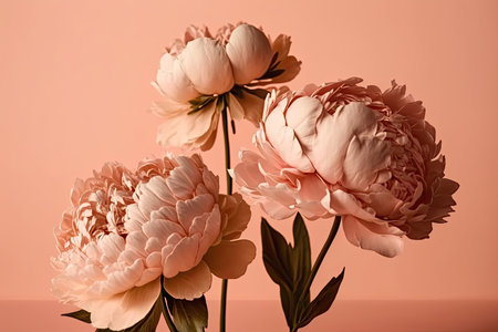 Beautiful peony flowers on pink background. Illustration Generative AIの素材