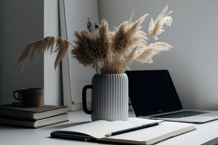 Aesthetic minimal office workspace interior design. Illustration Generative AIの素材