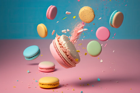 Colorful delicious French dessert macaron or macaroons. Illustration Generative AIの素材