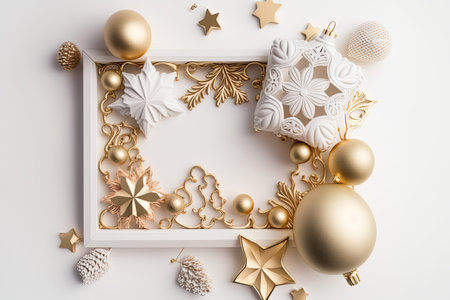 christmas composition. Christmas gold decorations on a white. Illustration Generative AIの素材