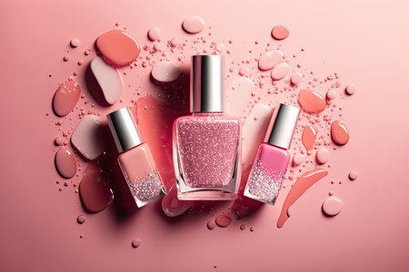 Trendy design template with nail polish glass bottles. Illustration Generative AIの素材