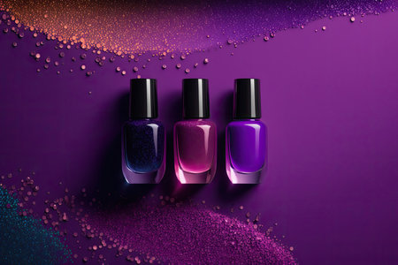 Trendy design template with nail polish glass bottles. Illustration Generative AIの素材