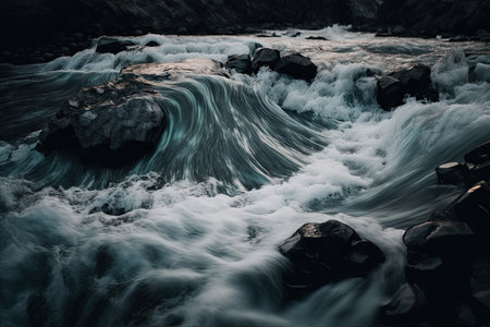 Waves of river and sea water meet each other. Illustration Generative AIの素材