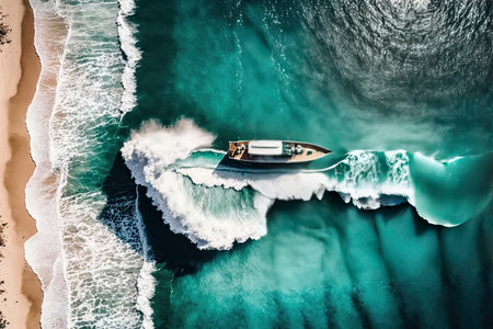 Wave and boat on the beach as background. beautiful nature. Illustration Generative AIの素材