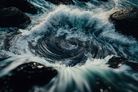 Waves of river and sea water meet each other. Illustration Generative AIの素材