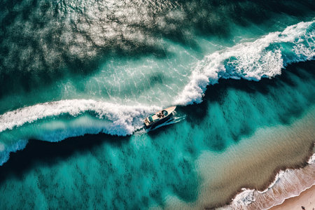 Wave and boat on the beach as background. beautiful nature. Illustration Generative AIの素材