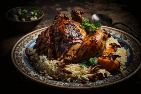 western arabic food yemeni food. chicken with rice. Illustration Generative AIの素材