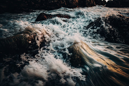 Waves of river and sea water meet each other. Illustration Generative AIの素材