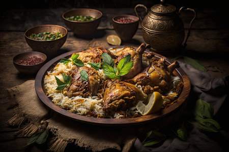 western arabic food yemeni food. chicken with rice. Illustration Generative AIの素材