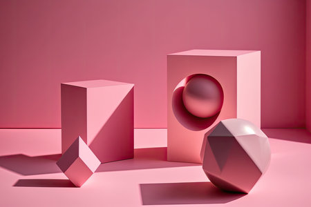 Minimalistic Pink background with geometric shapes and shadows. Illustration Generative AIの素材