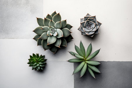 Modern minimalist composition with succulent plants. Illustration Generative AIの素材