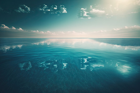 Sunny Sky Over Calm Water Of Sea Or Ocean. Natural Lands. Illustration Generative AIの素材