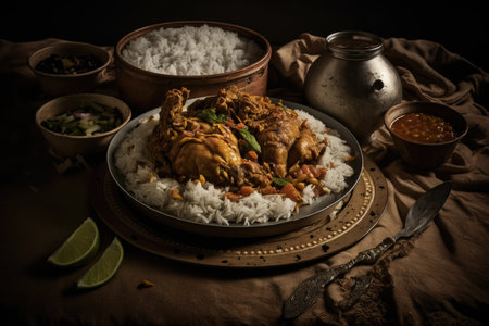 Yemeni food. chicken with rice. Illustration Generative AIの素材