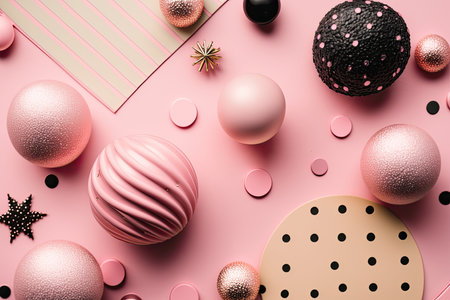 christmas composition. Christmas pink and black decoration. Illustration Generative AIの素材
