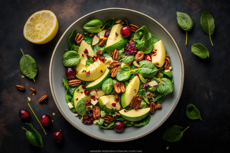 Fruit salad with red apples, avocado, spinach Illustration Generative AIの素材