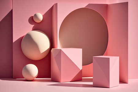 Minimalistic Pink background with geometric shapes and shadows. Illustration Generative AIの素材