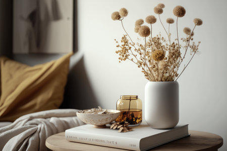 Minimalistic and design composition of dried flowers in vase. Illustration Generative AIの素材