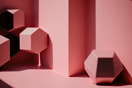 Minimalistic Pink background with geometric shapes and shadows. Illustration Generative AIの素材
