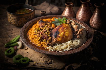 Yemeni food. chicken with rice. Illustration Generative AIの素材