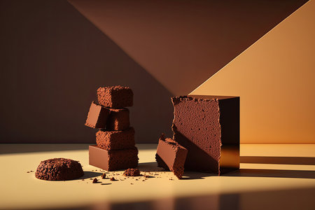 Full color minimalist photography brownies and cakes. Illustration Generative AIの素材