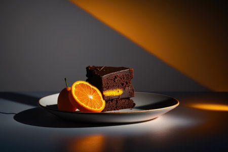 Full color minimalist photography brownies and cakes. Illustration Generative AIの素材