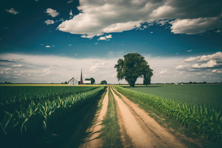 Green corn farm farmland with perfect skies. Illustration Generative AIの素材