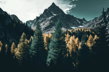 tylised vertical panorama of forest in the French Alps. Illustration Generative AIの素材