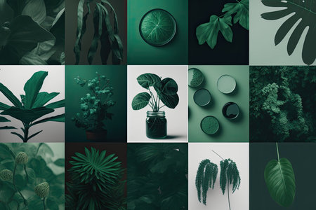 Set of trendy aesthetic photo collages of plants and nature. Illustration Generative AIの素材