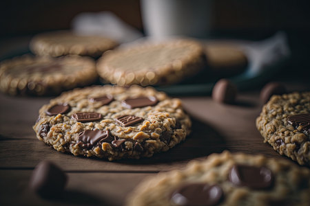 Fresh homemade Chocolate Oatmeal Cookies. Illustration Generative AIの素材