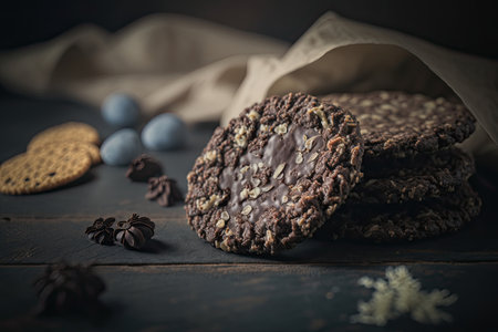 Fresh homemade Chocolate Oatmeal Cookies. Illustration Generative AIの素材