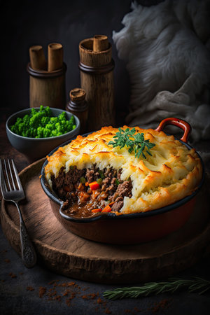 shepherds pie or cottage pie is casserole. Illustration Generative AIの素材