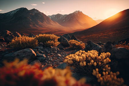 Mountains during sunset. beautiful natural landscape. Illustration Generative AIの素材